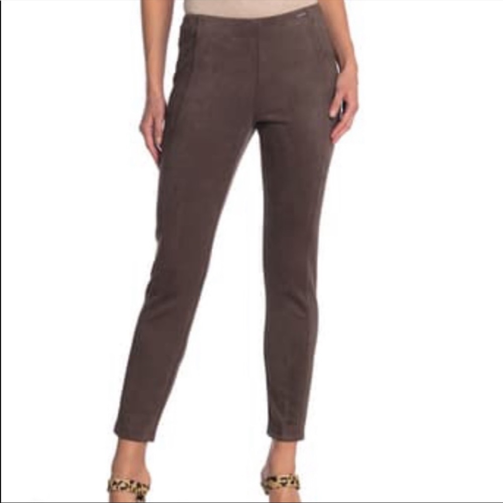 T Tahari Faux Suede Pull On Cigarette Pants